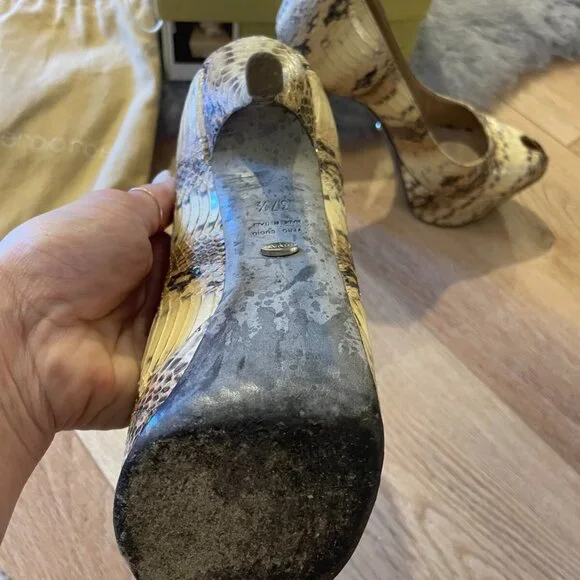 sergio rossi scarpe donna blunt heel peep toe pump snake nude - Picture 10 of 16